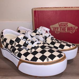 Vans Era Stacked Canvas Platform Black and White Checkered Shoes